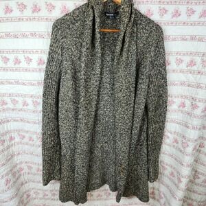 Kensie Pretty Large L Open Front Knit Cardigan Sweater Black Beige